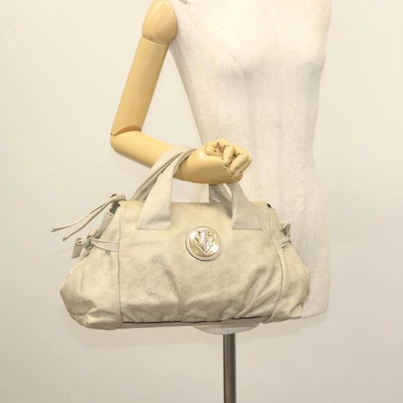 GUCCI GG Canvas Guccissima Hand Bag Leather Ivory Gold 197020 Auth 139852 - Picture 1 of 15